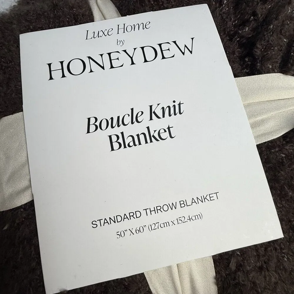 Luxe Home By Honeydew Boucle Knit Throw Fringe Blanket Chocolate 50”x60 New